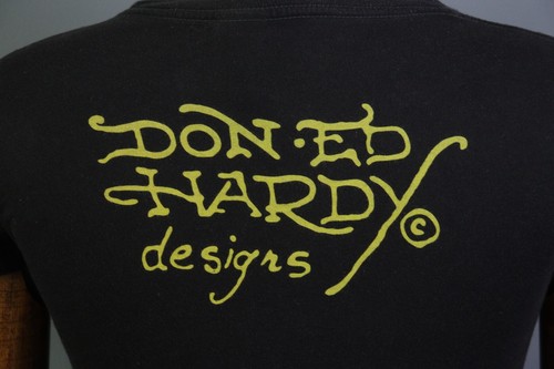 Ed Hardy By Christian Audigier Black Cap Sleeve Top Blouse Shirt Size XS - Picture 17 of 21