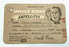 1960's UNCLE RUSS SATELLITES MEMBERSHIP CARD. NO.3724 AUTO