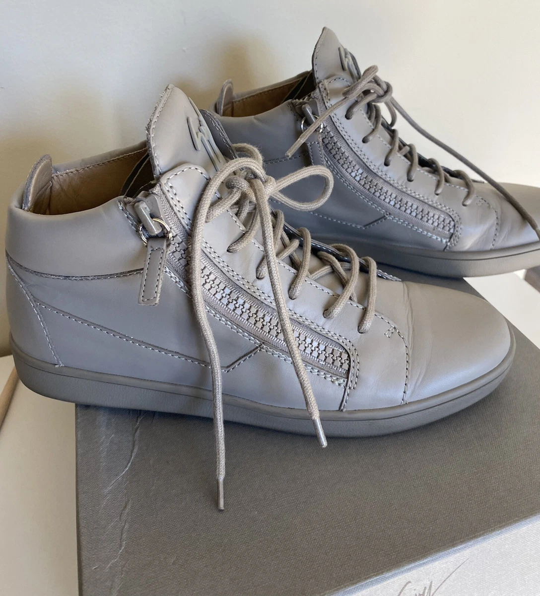 Giuseppe Zanotti Mens Gray Mid Top Sneakers With Laces Zipper Size 40