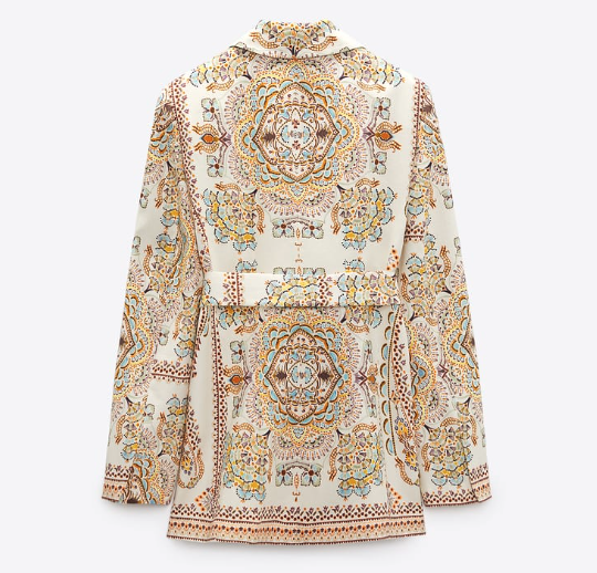 FACADE PATTERN ♥ Linen Curved Sleeve Blazer / 追跡付 ZARA WOMEN NEW PRINTED LINEN BLEND BLAZER BELTED JACKET