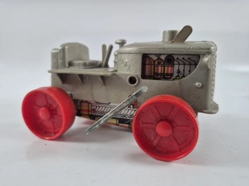 Vintage Marx Diesel LM77 Toy Wind-Up Tractor Red w/ Black Wheels Works Great.