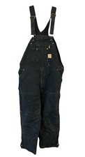Carhartt Duck Bib Overalls Mens 44x32 Quilt Lined Double Knee Workwear R41 Black