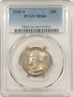 1945-S WASHINGTON QUARTER - PCGS MS-66, FRESH & PREMIUM QUALITY!