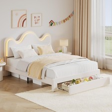 Queen Size Bed Frame with LED Light and Adjustable Headboard,2 Storage Drawers
