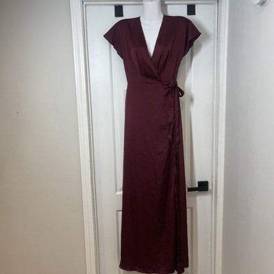 Azazie Nico Satin Maxi True Wrap Dress Women A2 Fairy Dark Romantic Event NEW