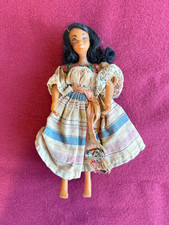 Vintage 1950s Flagg 7" Flexible Doll With Black Hair  Dress