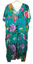 Johnny Was M Medium Dress Peacock Goza Pleated Coverup Floral Shift Midi $268