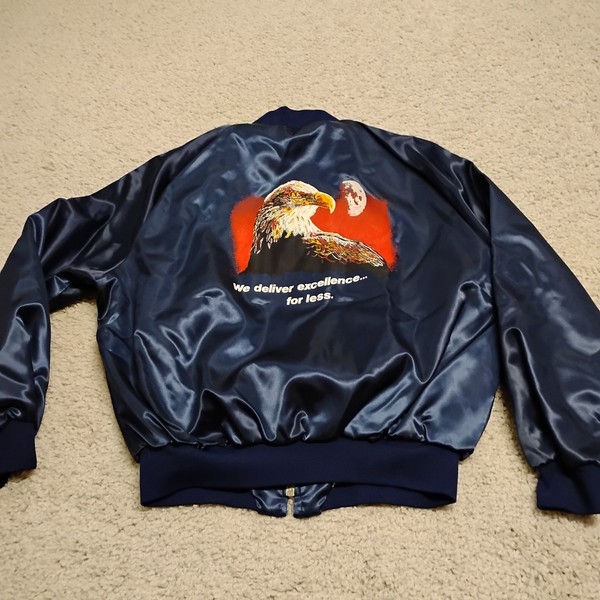 Chaqueta De Colección USPS Para Hombres Grande Azul Postal Satinado Bombardero Correo Cremallera Águila EE. UU. 90s
