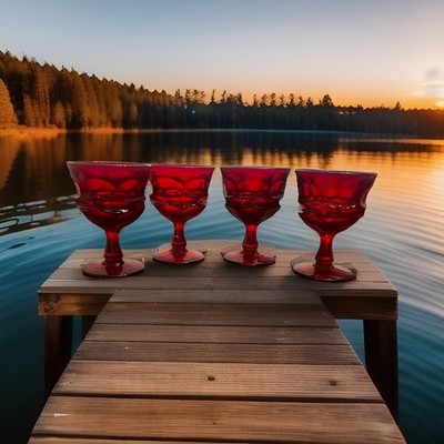 Vintage 4 Fostoria Argus Ruby Red Stemmed Wine Sherbert Cadmium Glass Goblets