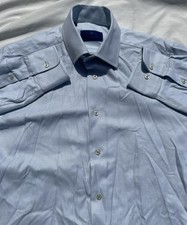 NWOT David Donahue Dress Shirt 15.5 34/35 Blue Micro Geometric