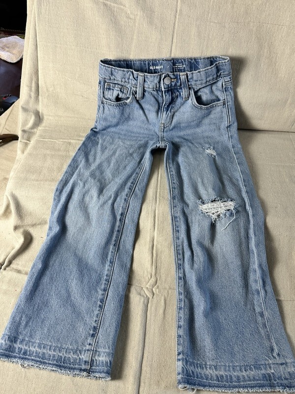  Old Navy Girls Size 7 Super Baggy Wide Leg Jeans Adjustable Waist Blue Denim