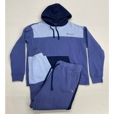 Men Champion 2-piece hoodie joggers fleece colorblock track sweatsuit, L