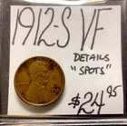 1912 S Lincoln Wheat Cent VF! Details: Spots! ENN Coins