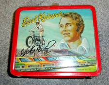 🏁🏁 RARE SIGNED JSA CERTIFIED 1974 Aladdin Evel Knievel Metal Lunchbox 🏁🏁
