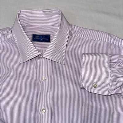 Tom James Mens Button Dress Shirt Long Sleeves Measures as 15 / 32 pink striped