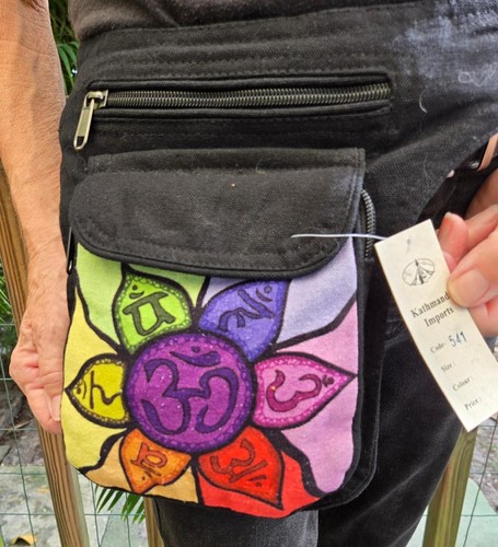 HANDMADE Fanny Pack 3 POCKETS - LOTUS FLOWER Kathmandu Imports NEPAL Fair Trade - Picture 4 of 4