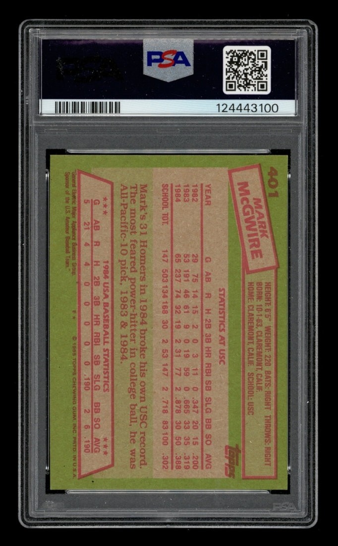 1985 Topps Set-Break #401 Mark McGwire OLY Rookie Auto PSA 8 NM-MT AUTO 10 view 2
