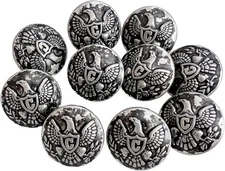 10PC Antiqued Silver Eagle Metal Buttons with Shank 25mm 1 Inch