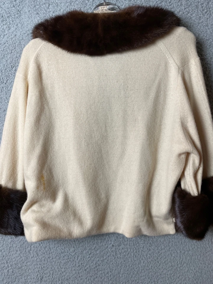 Винтажный Paul Freed кремовый шерсти кардиган съемный коричневый меховой воротник и манжеты винтажный - Изображение 2 из 4