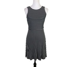 LOFT NWT 0 Petites Black & White Stripe Twist Back Cut Out Fit & Flare Dress