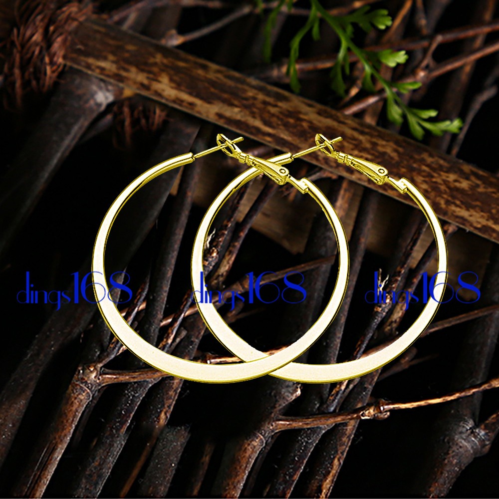 18K Gold Filled Lightweight Flat Hoop Earrings 51mm F903Y