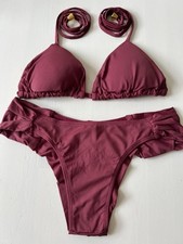 Burgundy Brazilian Bikini With Side Scrunch Detail bottom - Size S