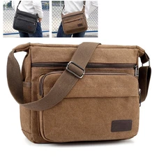 Men's Canvas Crossbody Bag Phone Tablet Messenger Shoulder Bag Casual Tote Pouch