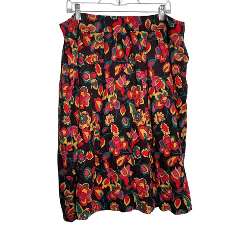 Modcloth Skirt Women's 2X Lined Floral Button Up Floral Linen Blend Boho Artsy - Picture 5 of 8