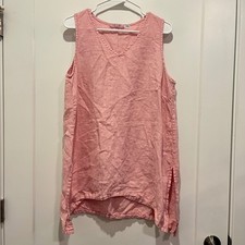 Cut Loose Pink 100% Linen V-Neck Sleeveless Tank Top High Low Hem USA Made XL