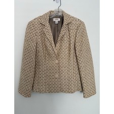 Talbots Tweed Blazer Jacket Italian Fabric Career Office Beige Metallic Sz 4