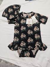 Kate Quinn Floral Romper with Matching Bonnet 6-12 Months New with Tags