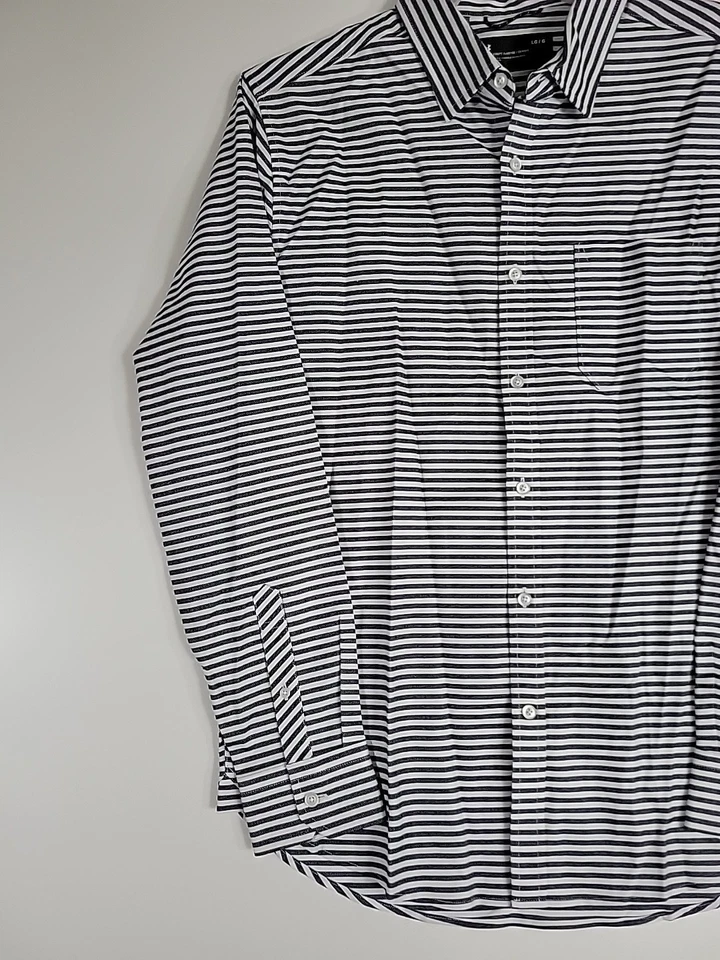 NWT Under Armour Gray & White Striped Fitted Button-Down Dress Shirt Men's Large - Image 3 of 4