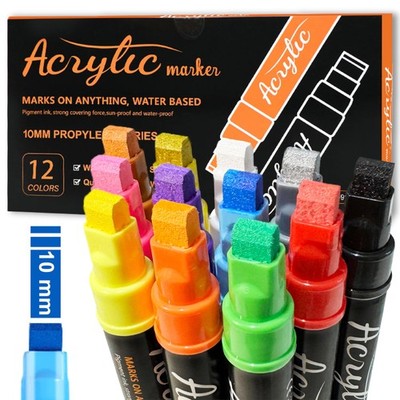 12 Colors Jumbo Paint Markers, 10mm Jumbo Felt Tip, Acrylic Paint Pens for Ro...