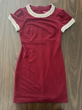 Betsey Johnson Womens Red Pearl Collar Cap Sleeve Sheath Dress Size 6