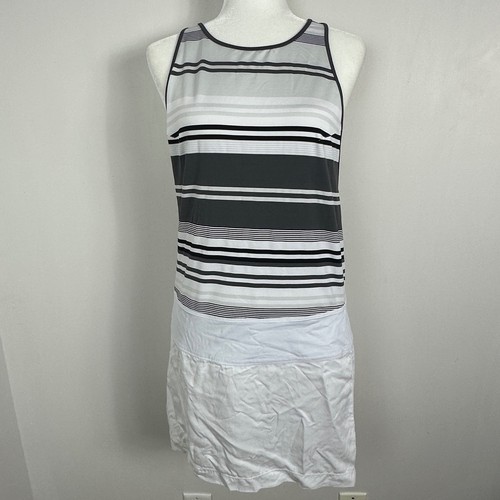 Lululemon Blissed Out Tennis Dress Grey White Striped Racerback Shift Size 6 S