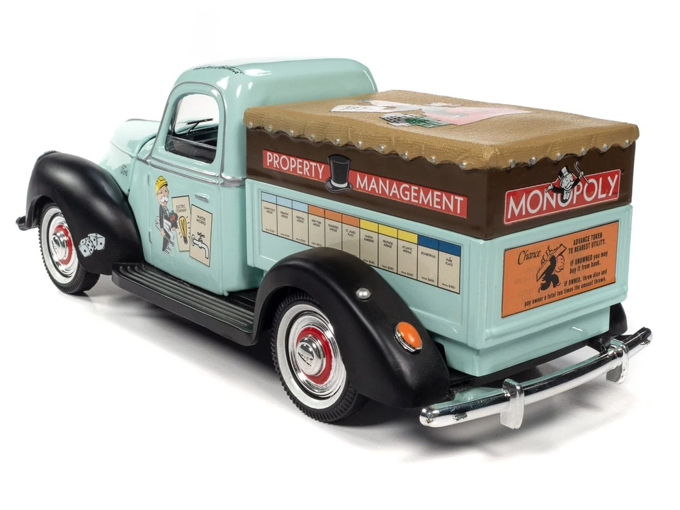 AMERICAN MUSCLE, Camion FORD 1940 MONOPOLY verde e nero, 1/18, AMMAWSS138 - Immagine 3 di 4
