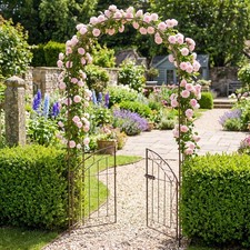 Garden Arch with Gate, 79" Heavy-Duty Metal Arbor Trellis w/ Safety Latch