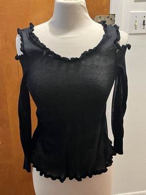 Mango Women's Black Ruffle Trim Long Sleeve Shirt. Size XS EUC