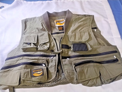 Browning Fishing Vest XL Green Mesh Multi Pocket Utility Fly Fishing Vest