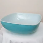 Pyrex 025 Turquoise Square Hostess Bowl 2.5 Qt Chip Dip Ovenware 1950s