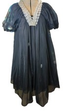 Vintage 1950s Baby Doll Nightie, Robe Set In Black With Lace Lingerie Set