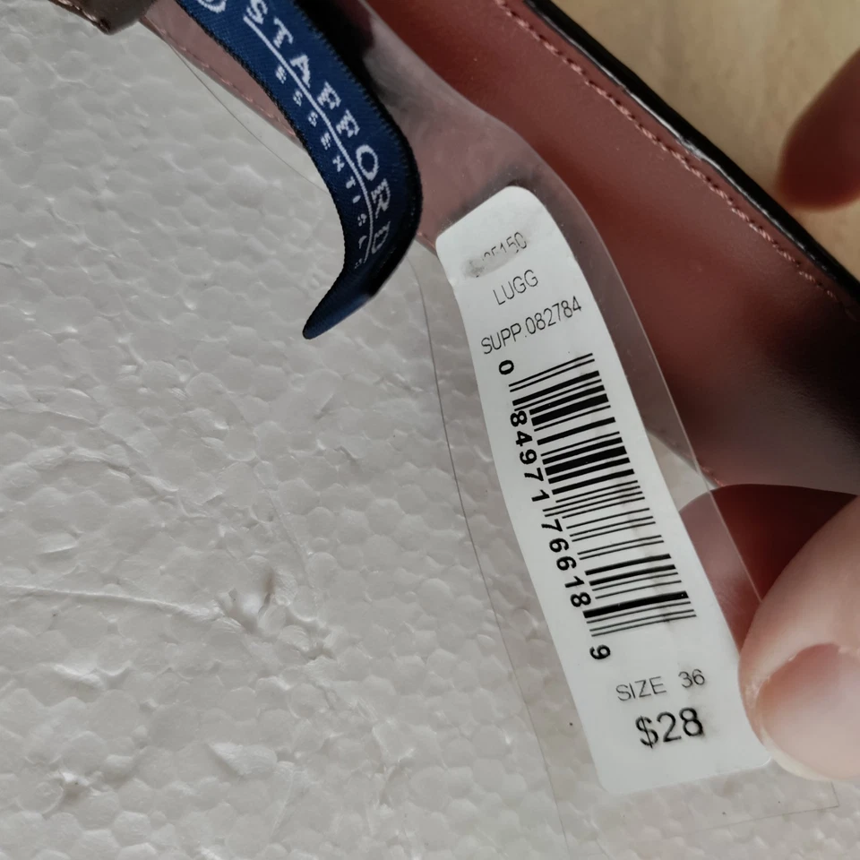 Cinturón de cuero Stafford para hombre 36 marrón hebilla cuadrada herrajes plateados nuevo con etiquetas Foto 3 de 4