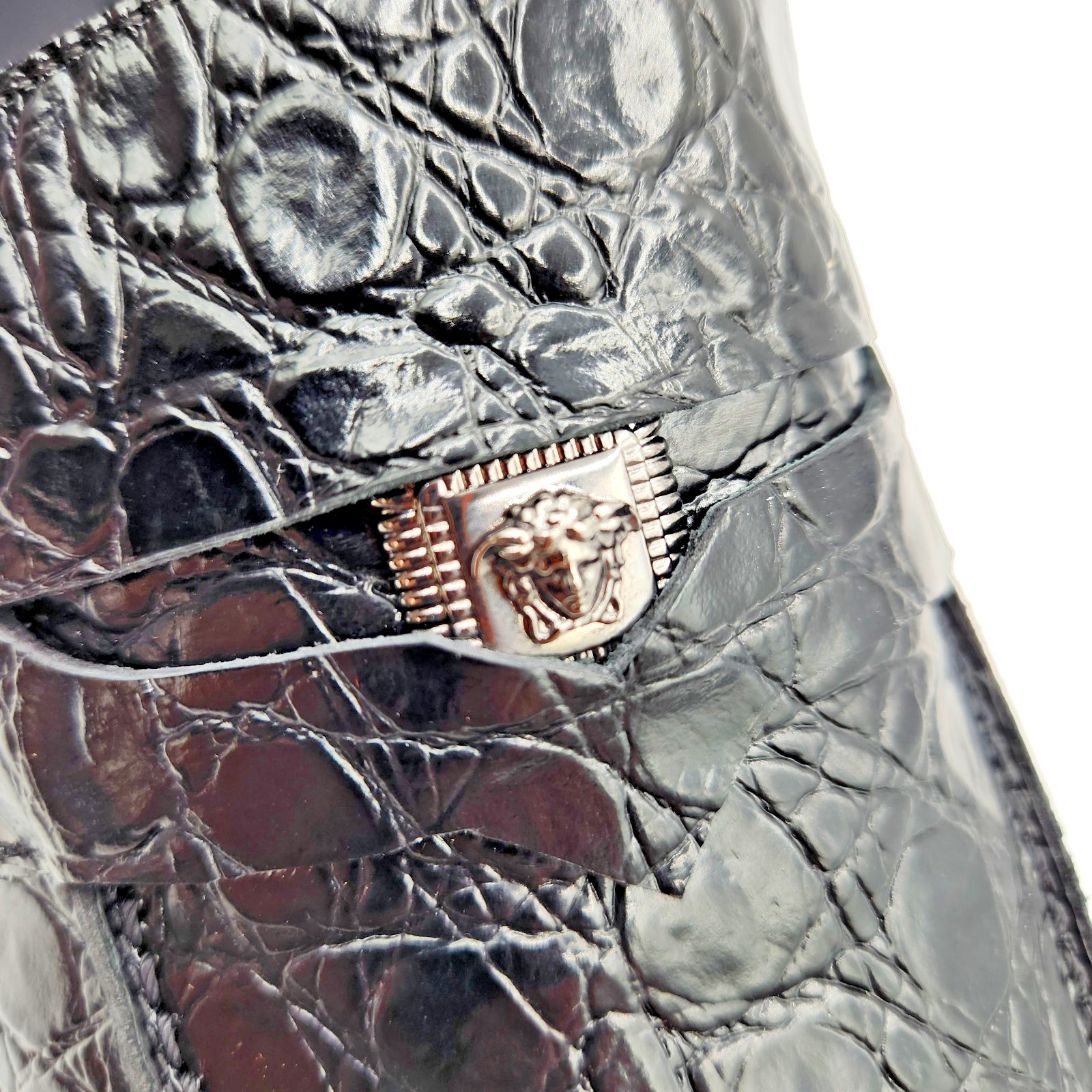 Versace Men's Croc Embossed Black Leather Loafers Shoes EU43 US10 thumbnail 14