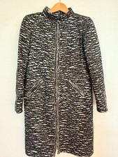 CHANEL Black White wool blend woven zipper close long jacket coat size 40 - US 8