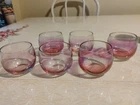 Vintage Set Of Six Federal Glass Iredecent Pink Roly Poly Glasses Small 4  OZ