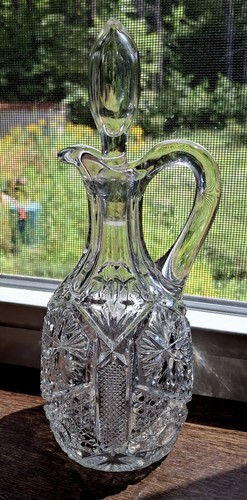 Antik bis Vintage EAPG Imperial Glass Co Stern & Feile Klarglas Kruzifix & Stopfen 8" - Bild 2 von 24