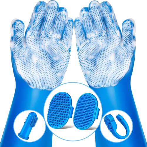 6PCS Pet Grooming Kit | Dog Washing Gloves | Dog Bath Brush | Dog Toothbrush Fin