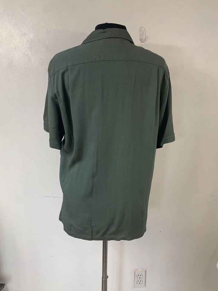 Camisa De Colección Años 60 Iolani Hawaiana Rayón Gaberdine Botón Delantero Verde Grande Foto 4 de 4