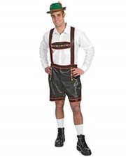 Lederhosen Costume Men's Blk "Leather Look" Shorts W/ Attached Suspender