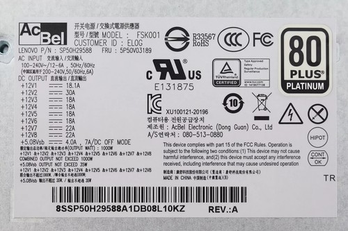 Lenovo FSK001 1000W Netzteil für ThinkStation P620 FRU: 5P50V03189 getestet - Bild 4 von 4